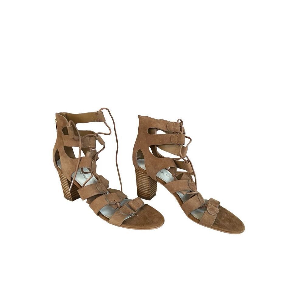 Marc Fisher Womens Brown Suede Lace Up Block Heel Gladiator Sandal Size 7.5M